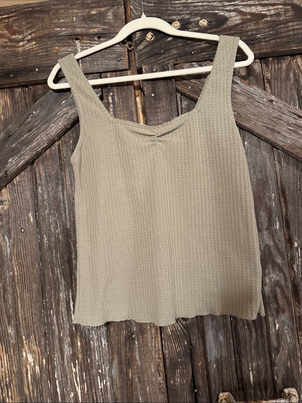 POL Ribbed Waffle Tank Top - Light Sage